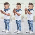 thumbnail image 4 of Utoimkio Toddler Baby Boys Short Sleeve Button Down Shirts+Denim Jeans+Scarf 3Pcs Set Kids Summer Casual Outfits, 4 of 9