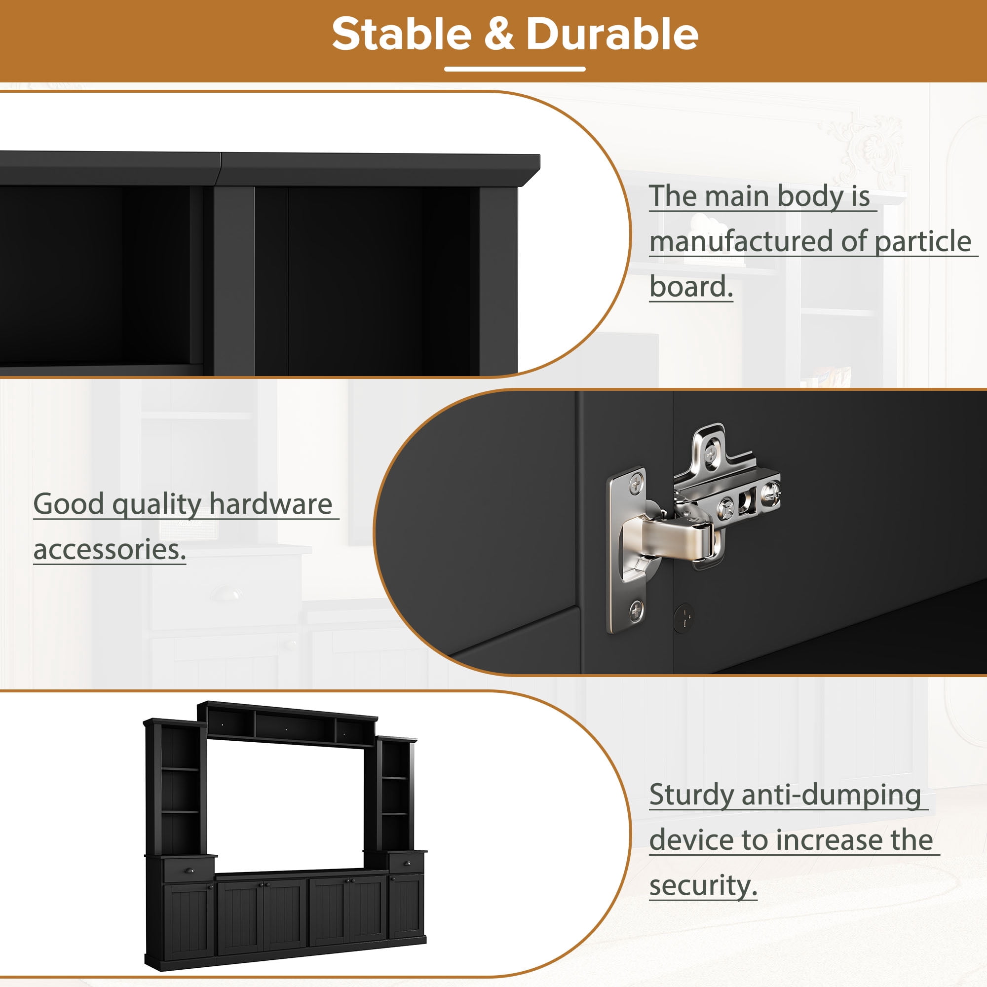 Euroco Minimalist Entertainment Wall Unit Set with Bridge for TVs Up to 75'', Ample Storage Space TV Stand with Adjustable Shelves, Modernist Large Media Console for Living Room