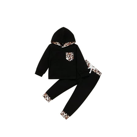 

Fanvereka 2Pcs Toddler Baby Girls Casual Clothes Set Long Sleeve Solid Color Hooded + Long Pants Fall Winter Outfits