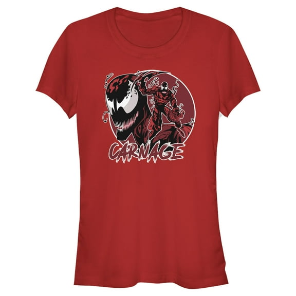 Junior's Marvel Venom Carnage Mask Circle  Graphic Tee Red Small