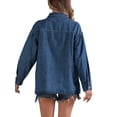 thumbnail image 3 of INSPIRE CHIC Women's Lapel Button Down Long Sleeve Casual Denim Jacket S Blue, 3 of 6