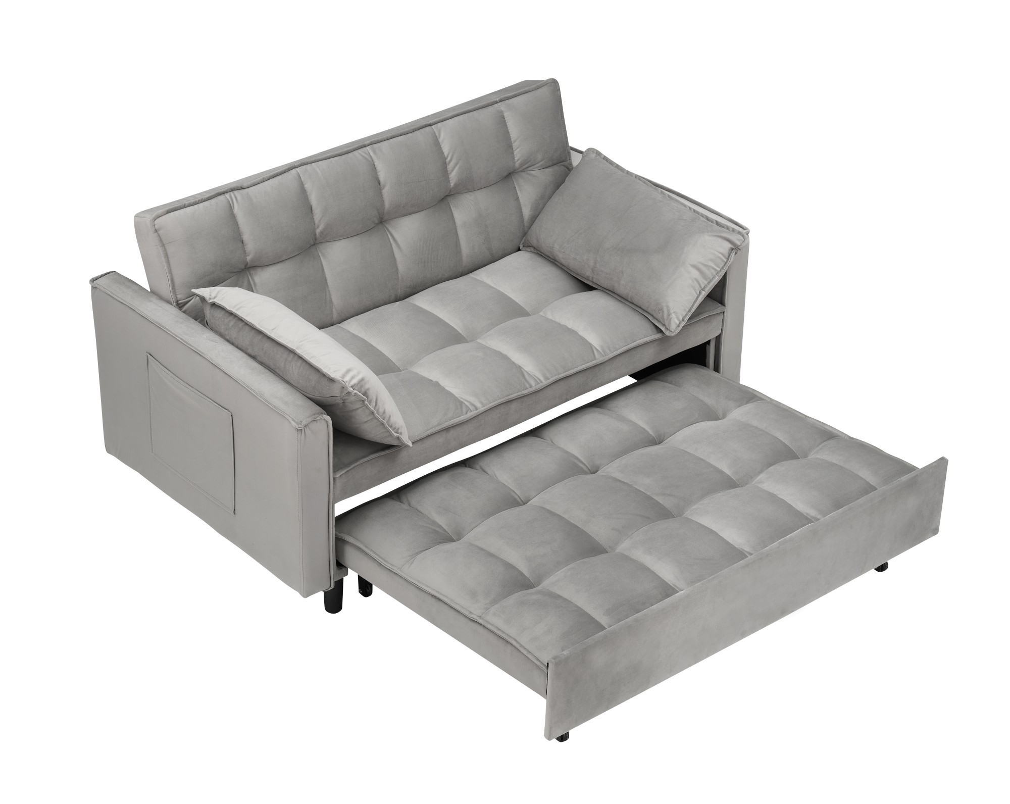 Gewnee 55''3 in 1 Convertible Modern Pull Out Couch Bed,Adjustable Backrest,Velvet Loveseat Futon Sofa with Pillows & Pockets for Living Room,Apartment.(Gray)