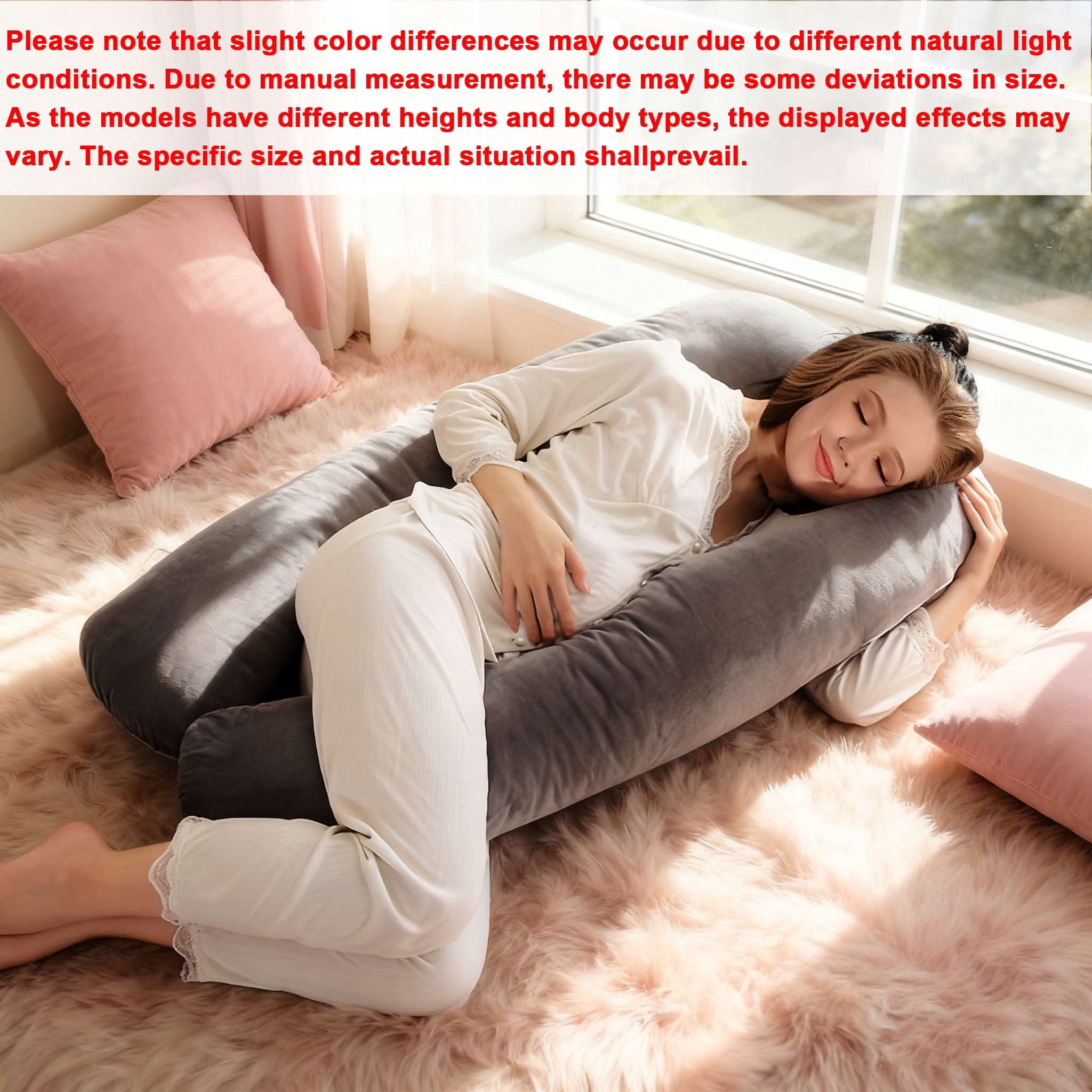 Pregnancy Pillow, Full Body U Shaped Cooling Full Body Maternity Pillow with Removable Cover - Support for Back, Legs, Belly, HIPS for Pregnant Women, Grey Velvet Cover