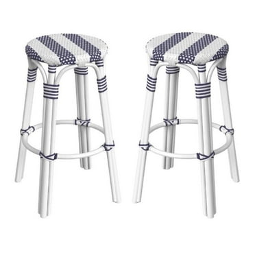 Home Square Designer's Edge Rattan Bar Stool in Blue & White - Set of 2