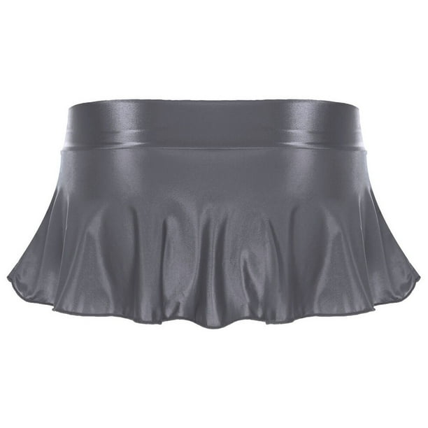 Lefu Sexy Womens Glossy Short Skirt Wetlook Shiny Skater Dance