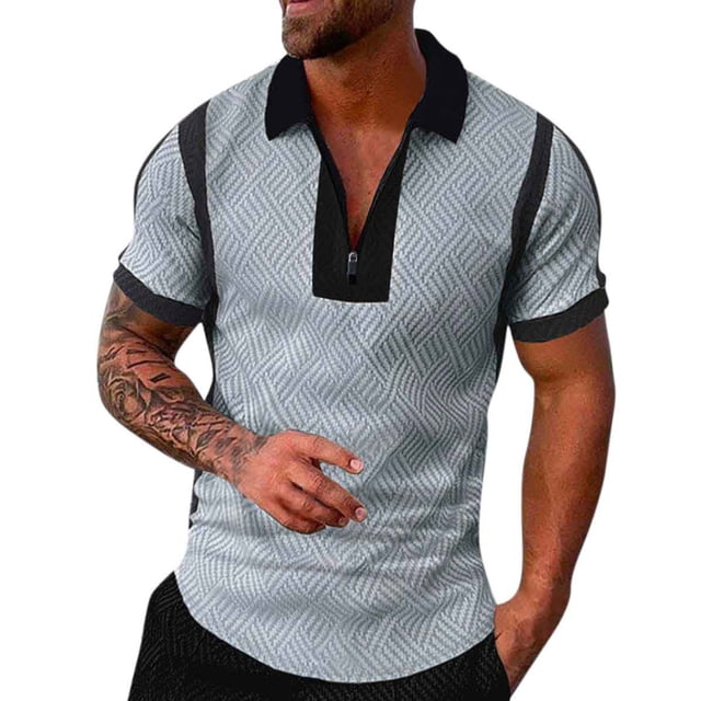 YDLCAFD Chemise Décontractée pour Homme à Manches Courtes avec Col Rabattu et Fermeture Éclair