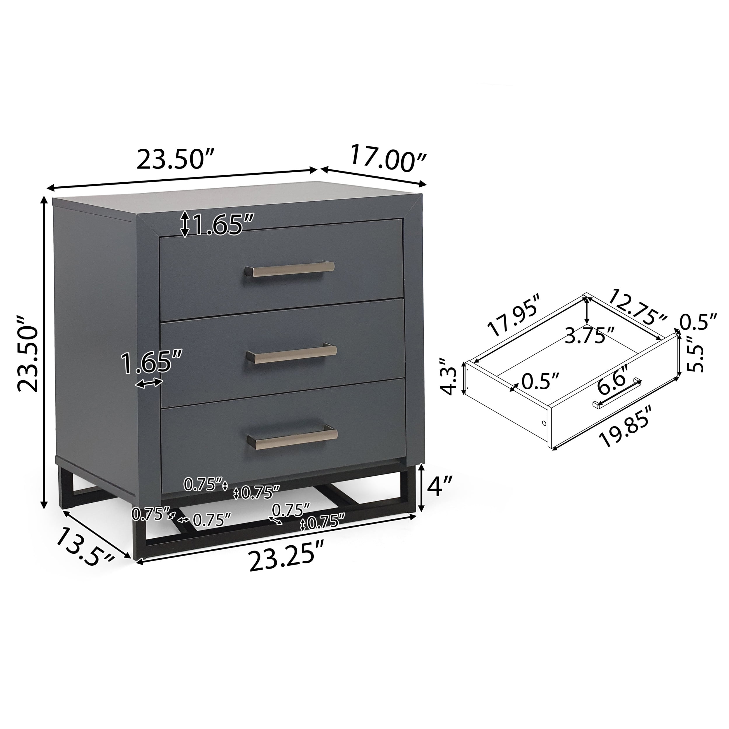 Noble House Cayuga Faux Wood 2 Piece Double Dresser and Nightstand Bedroom Set, Charcoal Gray and Black
