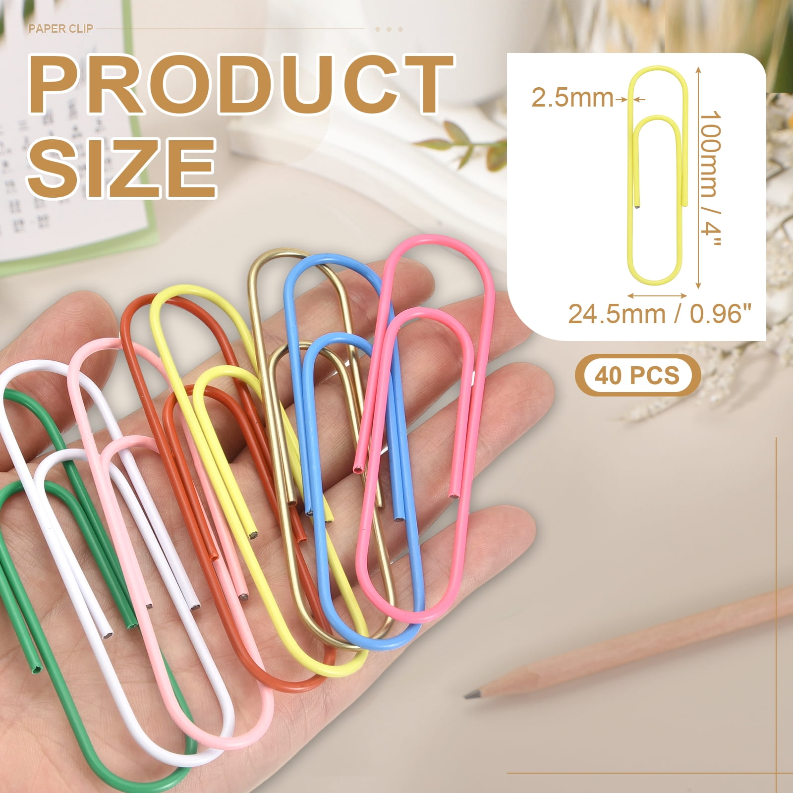 Uxcell 4 Inch Large Paper Clip, 40Pcs Big Paper Clip Metal Giant Extra Large Rust-proof Strong Bulk for Home Office Supplies Organizing Files Document Bookmark, Light Yellow