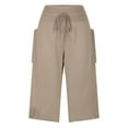 thumbnail image 5 of RQYYD Women's Bermuda Shorts with Pockets 11" Knee Length Stretch Comfy Drawstring Long Shorts for Women Summer Walking Khaki XL, 5 of 6