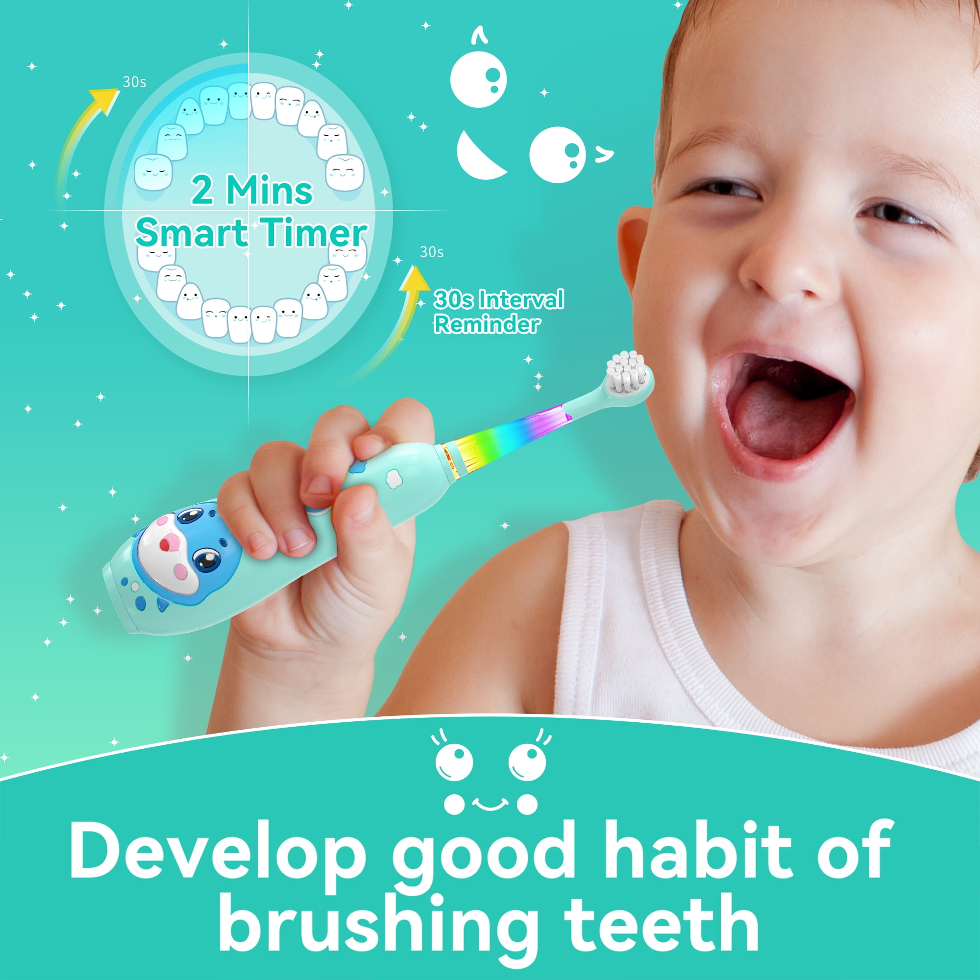 Seago Rechargeable Kids Electric Toothbrush,LED Observing Light,8 Brush Heads,for Kids 3-8 ，SG-2139 Blue