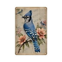 Vintage Blue Jay Wall Plaque 8x12 Inches - Nature Inspired Metal Sign, Backyard Birding Decor, Country Farmhouse Accent