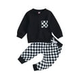 thumbnail image 2 of Baby Boy Fall Outfits 6M 12M 18M 24M 3Y Checkered Plaid Pullover Sweatshirt Top Pants Set Trendy Toddler Checkerboard Outfit, 2 of 9