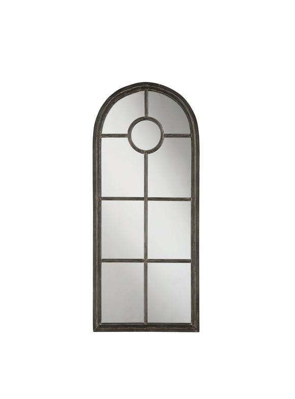 Woven Paths 27.5" x 54" Arched Distressed Metal Framed Wall Mirror, Black