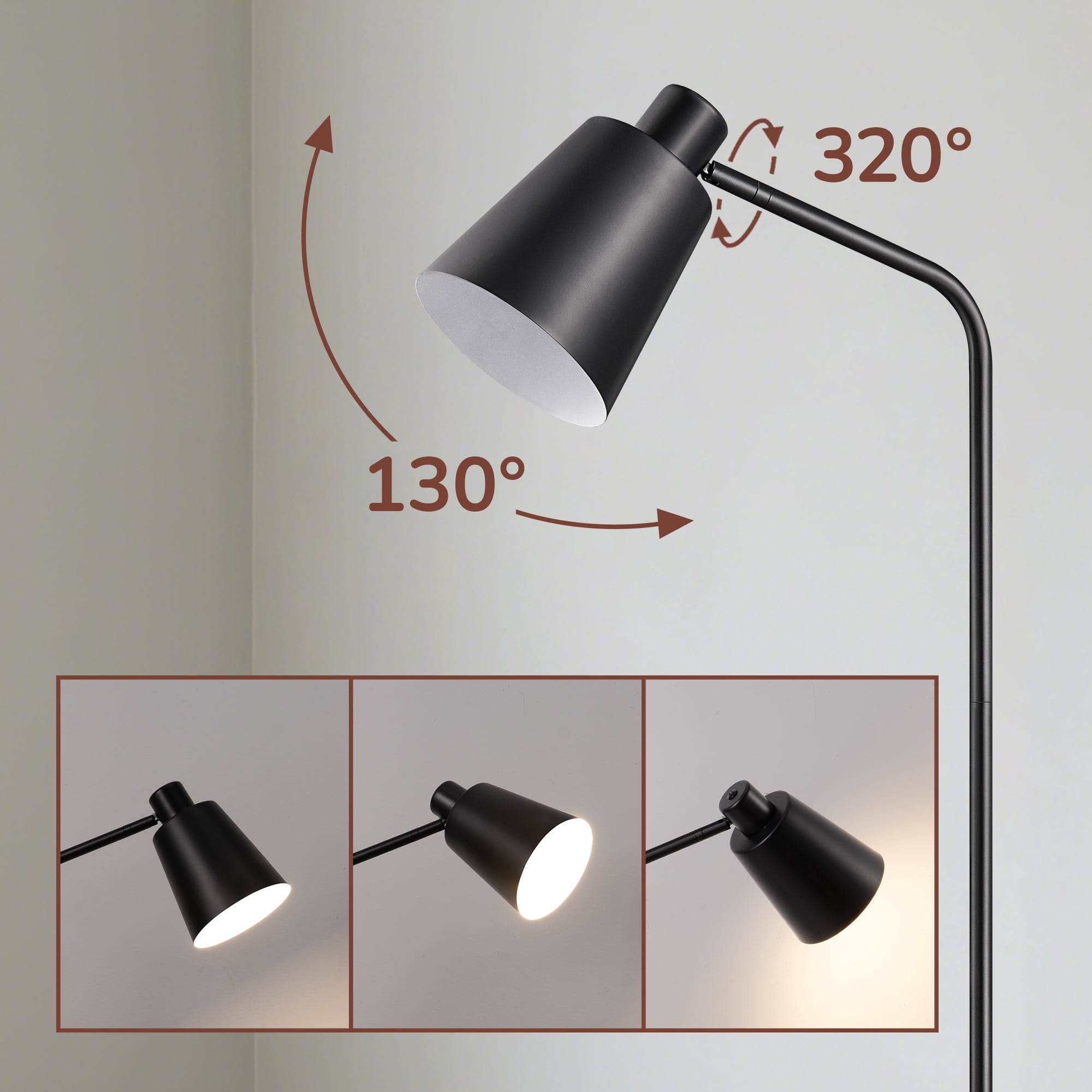 EDISHINE 59" Black Modern Floor Lamps for Living Room, Adjustable Lampshade, Metal Standing Lamp for Bedroom, Office, Corner, Space Saving