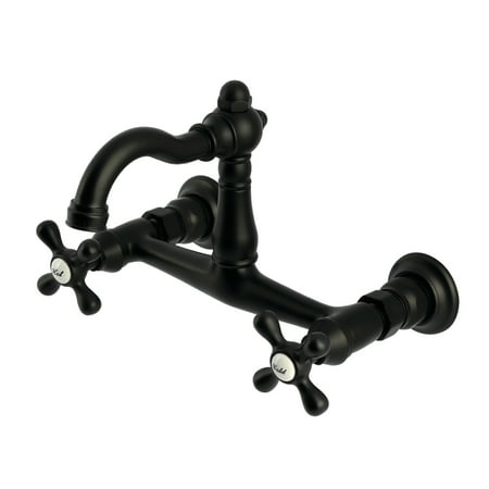 Kingston Brass KS3250AX Vintage Double-Handle Wall-Mount Bridge Kitchen Faucet, Matte Black