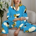 thumbnail image 6 of Honeii Flying Bees print Women's Pajama Sets Long Sleeve Button Down Sleepwear Nightwear Soft Pjs Lounge Sets-Large, 6 of 7