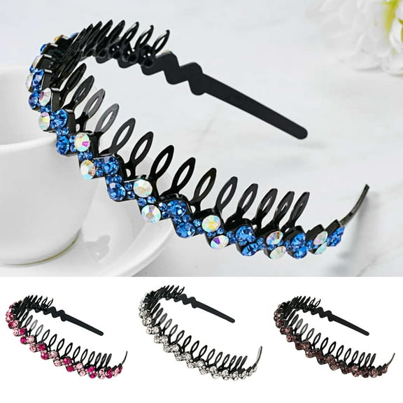 Meidiya Wave Rhinestone Headbands Plastic Tooth Comb Headbands, Crystal Hair Loop Non-slip Wavy Hairbands for Women Girls