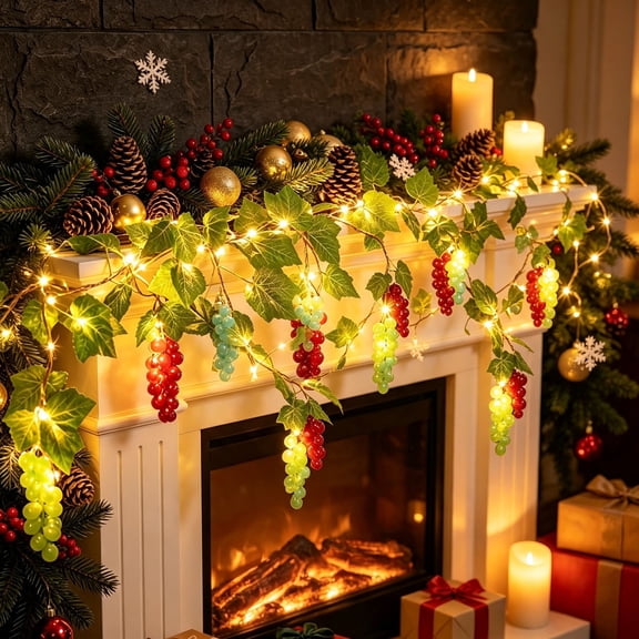 Grape Vine LED String Lights, 6.5 Ft Bendable Fruit Fairy Lights with USB Plug for Bedroom, Mantel, Patio and Holiday Decor
