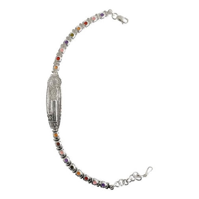 JOYARIS Pulsera Ajustable Placa De San Benito Zirconias Plata .925 Talla 18 cm PT-0000386