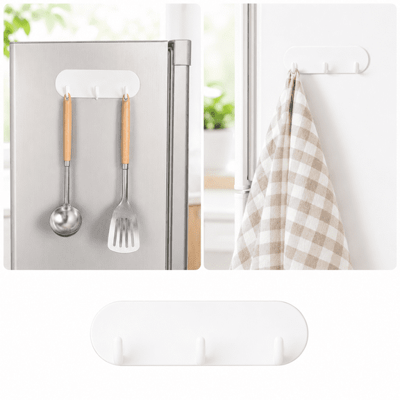 Magnetic Refrigerator Side Hooks Magnetic Organizer Rack with 3 Rows for Kitchen Towels Keys Oval No Drill Waterproof Storage Hanger White 2 Pack 7.8x2.5in White