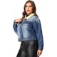 thumbnail image 4 of Women's Plus Size Denim Jacket Faux Fur Collar Distressed Washed Crop Jean Jackets Blue 3X, 4 of 7