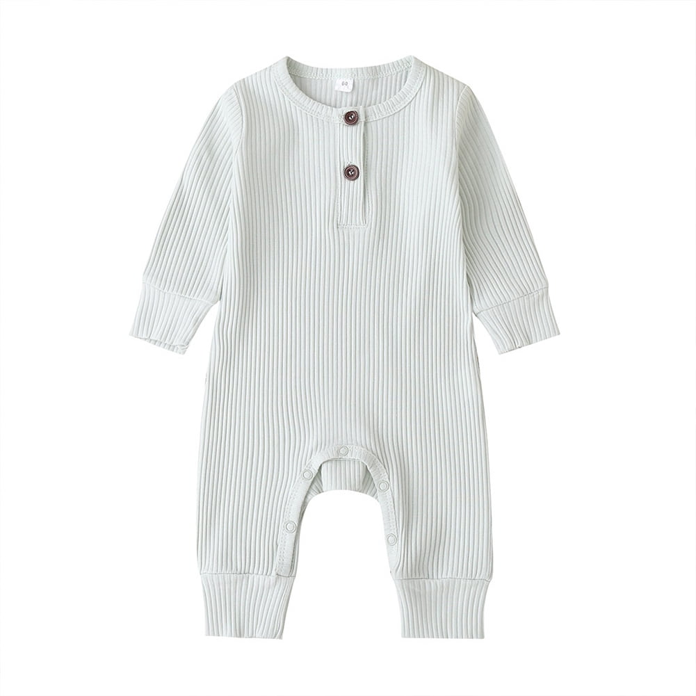 KYAIGUO Baby Newborn Cotton Romper Jumpsuit for Boys Girls Long Sleeve Soft Bodysuit Infant Solid Knitted Onesies Outfits Clothes