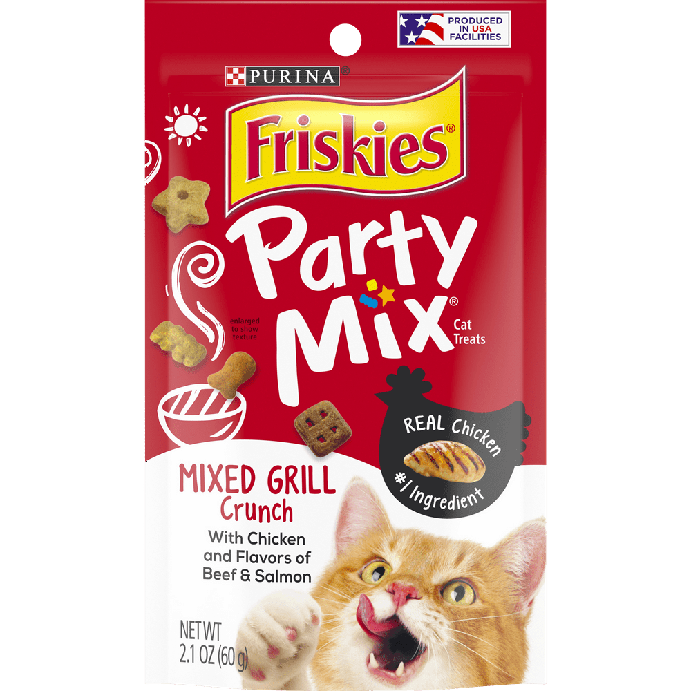 Friskies Cat Treats, Party Mix Mixed Grill Crunch, 2.1 oz. Pouch - Walmart.com - Walmart.com
