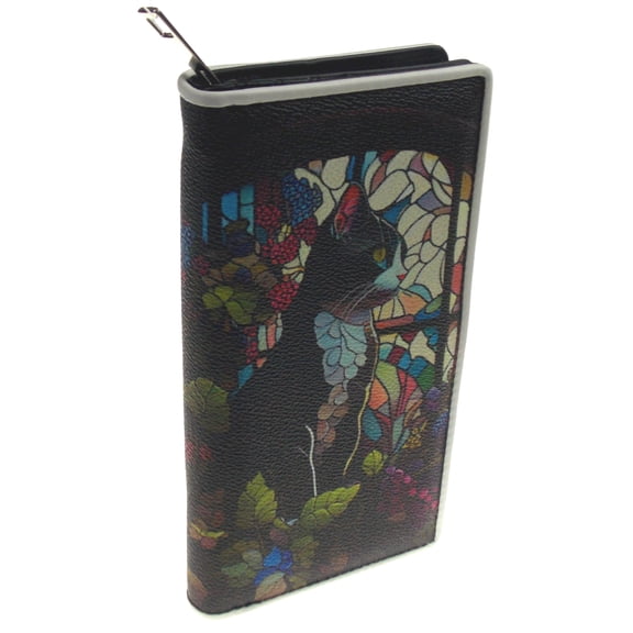 Comeco Cat Stained Glass Black Wallet Color Zip Up Purse Book Shaped