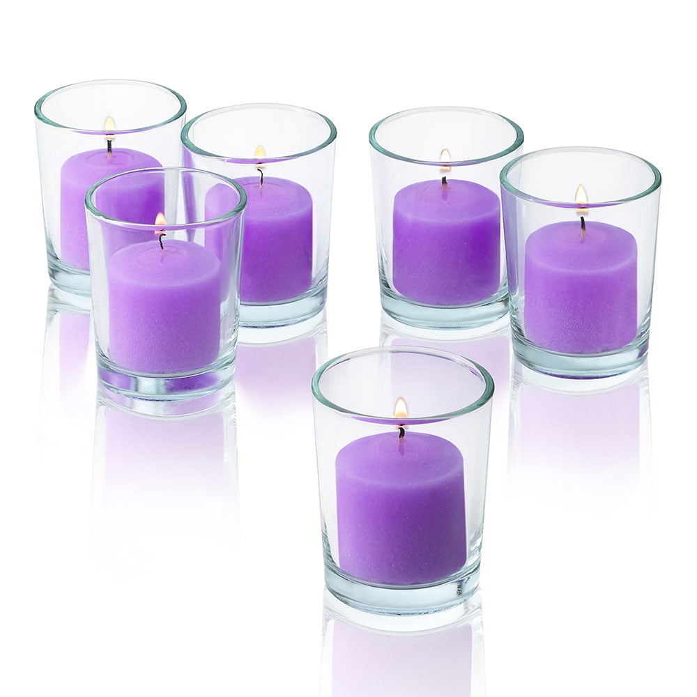 Lavender Scented Votive Candle With Clear Glass Holders Set Of 24