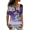 thumbnail image 1 of Gibobby Blusa Casual Para Mujer Tops for Women Short Sleeve Summer Fashion Casual Sólido Tee Shirt Color Block V cuello Camisas blusas（Morado， L), 1 of 4