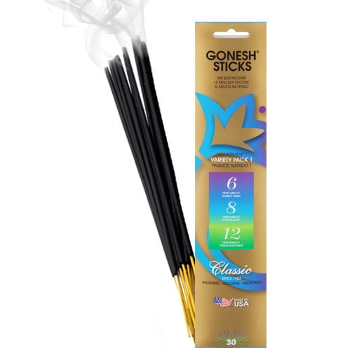 GONESH Variété 1 (6, 8 & 12) Bâtons d'Encens - 30 Bâtons