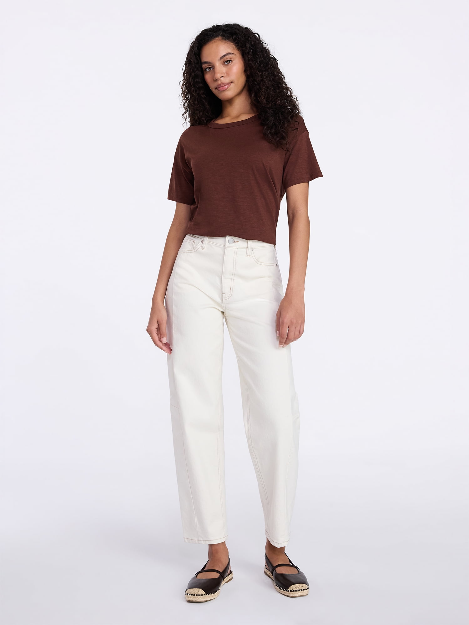 Time and Tru Women's Boxy Slub Tee with Short Sleeves, Sizes XS-XXXL