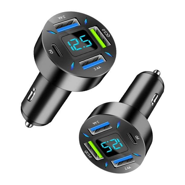Cargador de coche KIFIDAN, adaptador USB de 4 puertos con voltímetro tipo C PD