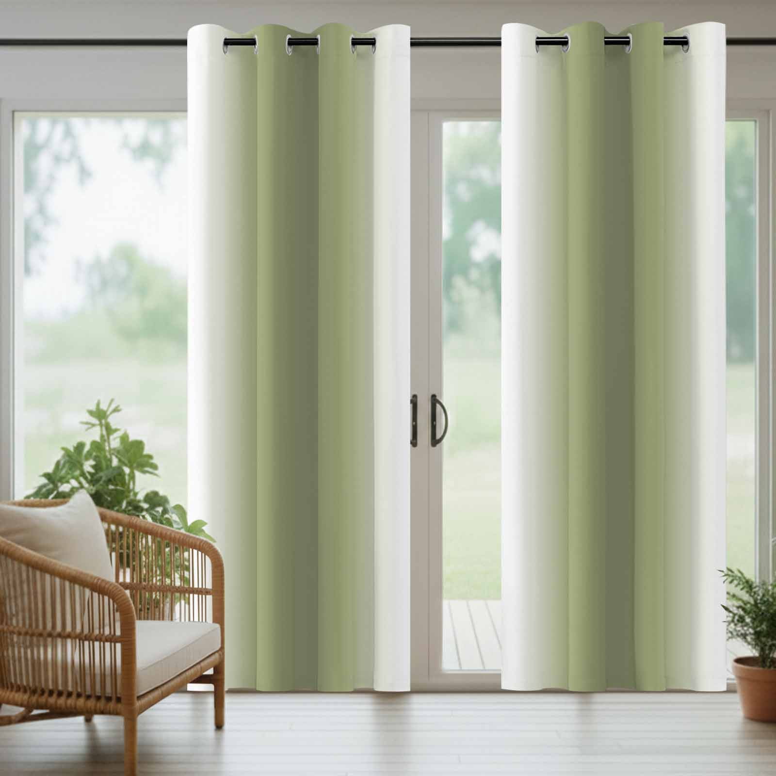 Abstract Green Gradient Outdoor Curtains for Patio, White and Sage Green Highlight Ombre Sunshade Privacy Drapes Grommet Waterproof Outside Curtains for Porch/Cabana/Balcony 54"x 108", 1 Panel