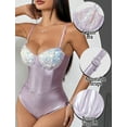 thumbnail image 3 of Ausing Womens Lingerie Teddy Bodysuit Sequin Boned Snap Crotch One Piece Babydoll Push Up Jumpsuit Corset Tops Nightout Purple XL, 3 of 5