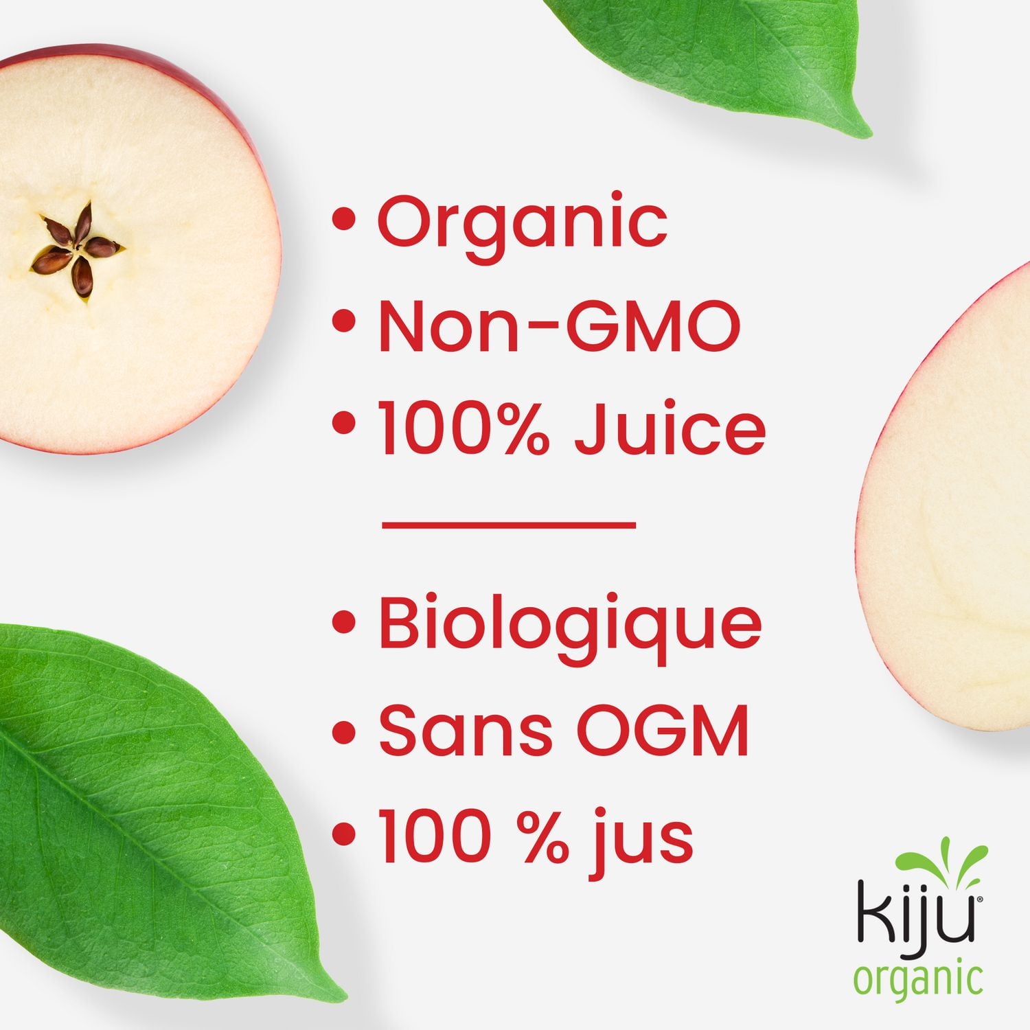 Jus de pomme biologique 100 % pur Kiju 1 litre