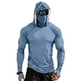 thumbnail image 3 of Men's Full Face Coverage Sun Shirt with Built-in Mask and Thumbholes Featuring Raglan Sleeves for Summer Fishing Hiking Cycling Running Beach Trips Sky Blue XL, 3 of 9