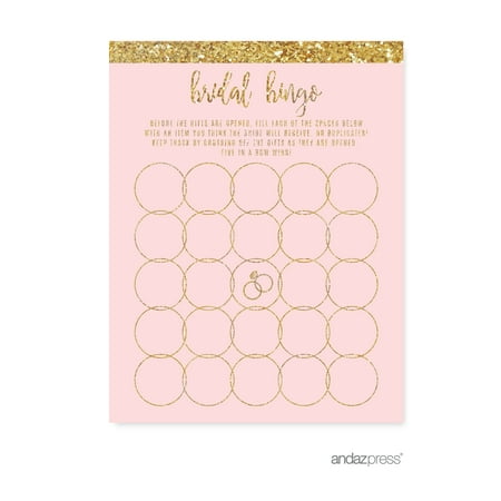 Bridal Shower Bingo Blush Pink Gold Glitter Print Wedding Bridal Shower Game Cards, 20-Pack