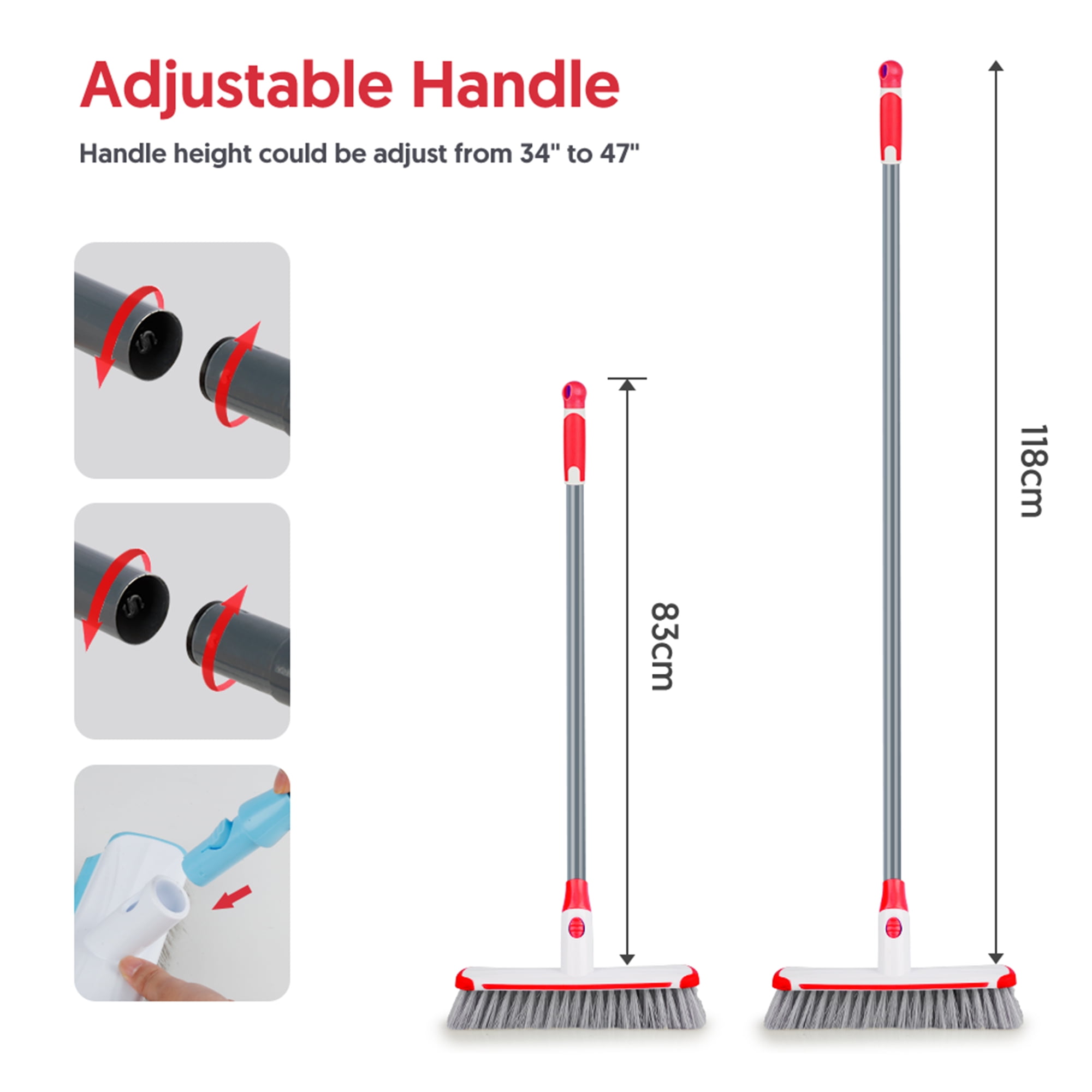 2 in 1 Cleaning Scrub Brush Grout Brush Scrape Floor Scrub Brush with Long  Handle V-Shape Stiff Bristle Brush Scrubber with Squeegee 120°Rotating