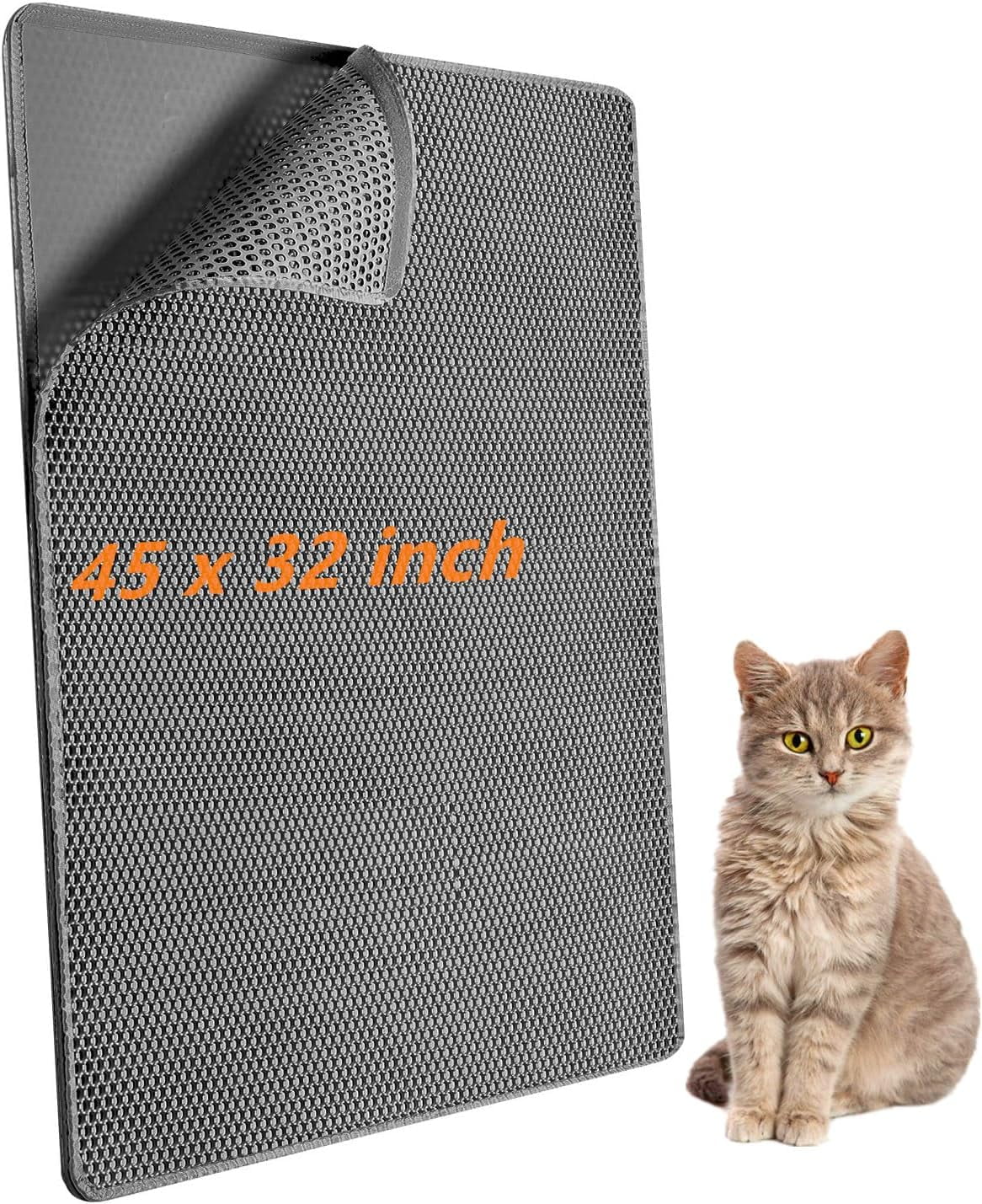 Cat Litter Mat,45"x32" Extra Large Cat Litter Box Mat,Honeycomb Double Layer Kitty Litter Trapping Mat,Soft EVA Material,Urine & Waterproof,Scatter Control,Easy Clean,Washable
