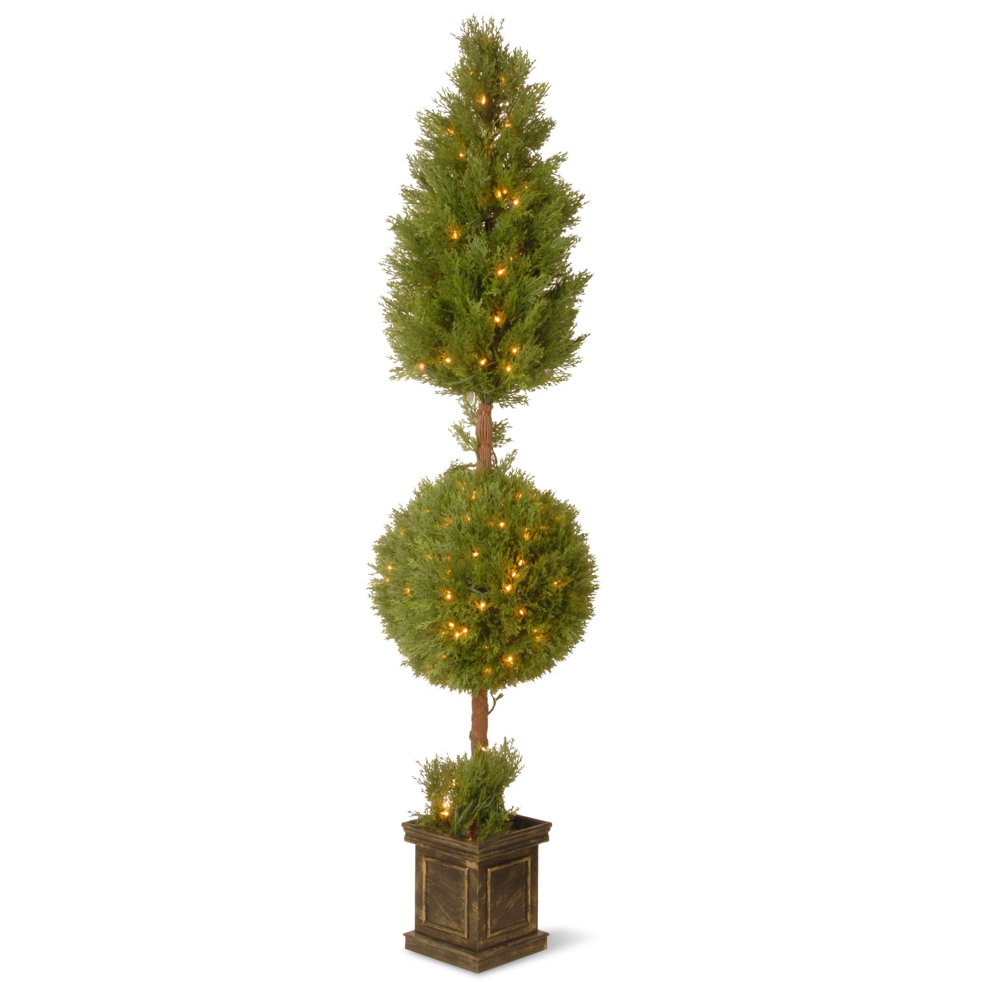 6' Prelit Potted Juniper Spiral Pencil Artificial Christmas Tree