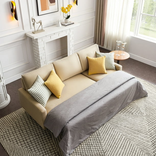 Sectional Sofas Bed With Pull Out Sleeper And Chaise Lounge 82 X 60 35 Upholstery Sofa L Shaped Corner Couch Twin For Small Space 250lbs Beige S83162 Sectional Sofas Bed With Pull Out, Twin Sleeper Sofas For Small Spaces