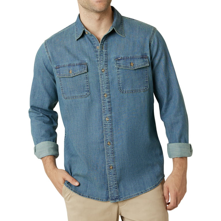 Men's Comfort Stretch Chambray Shirt, Traditional Untucked Fit, Long-Sleeve