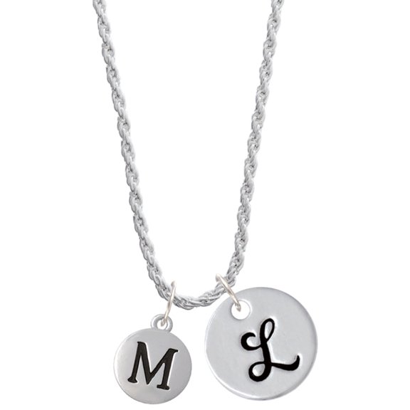 Delight Jewelry Silvertone Capital Letter - M - Pebble Disc - Silvertone Script Initial Disc - L - Charm Necklace, 20" 3"