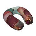 thumbnail image 2 of U-Shaped Pillow 11.8×9.8in With Pillow Core Comfortable Soft Invisible Zipper For Daily Travel Driving Office Deep Reddish-Brown Green Golden Marble, 2 of 8