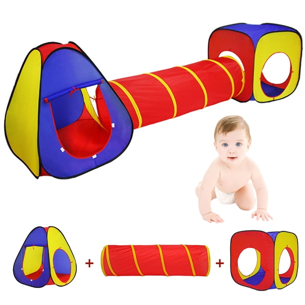 Muyoka Juego de 3 piezas de tienda de campaña para niños con túnel de rastreo, tienda de campaña cuadrada, tienda de campaña desplegable para niños pequeños, casa de juegos para niños y niñas, tienda Muyoka Hogar