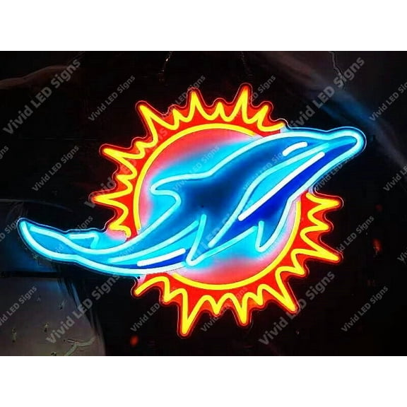 Queen Sense 24"x20" For Miamis Sports League Dolphins LED Sign Light Neon Signs With Dimmer Party Home Wall Decor Lights W124MDLV2VVD-XLED