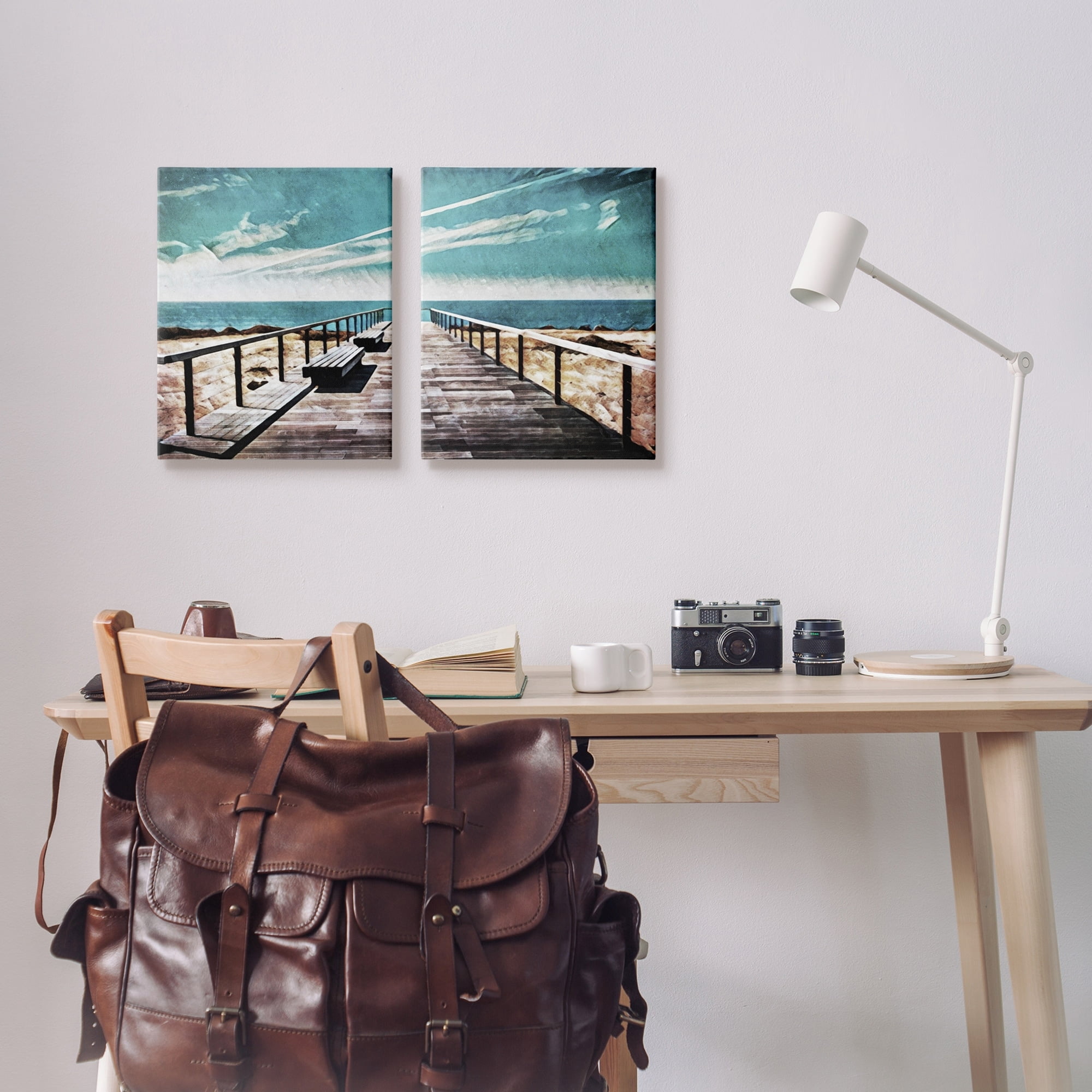 Stupell Industries Tranquil Pier Dock Beach Clear Blue Sky Illustration, 16 x 20, Design by Ashley Aldridge
