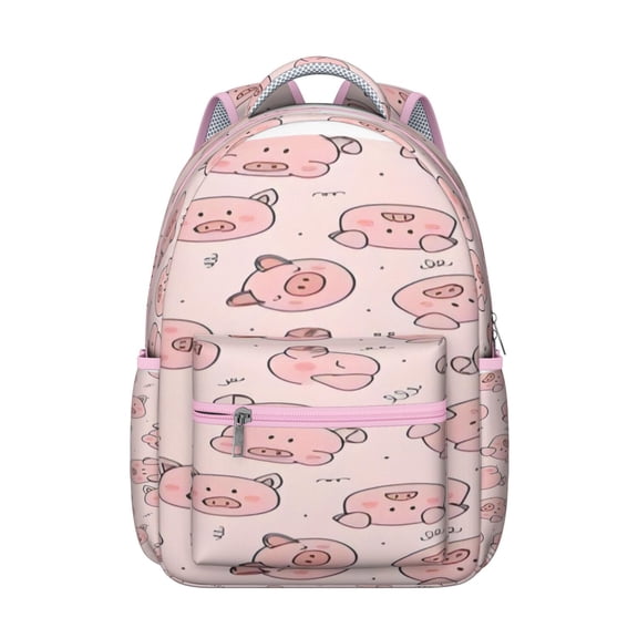Abstract Floral Pig Student Backpack Cute Farm Animal Cartoon Watercolor Print Design Aesthetic School Bookbag for Student