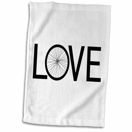 3dRose Love Bicycles - black text bike wheel O - cycler typography - cycling - Towel  15 by 22-inch